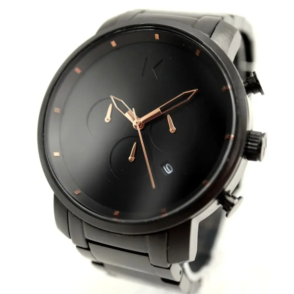 MVMT Element Black Gold Tone 44mm Chronograph Watch Extra Links w New Battery